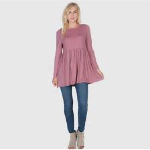 ZENANA Dusty Rose Babydoll Top - Picture 2 of 10